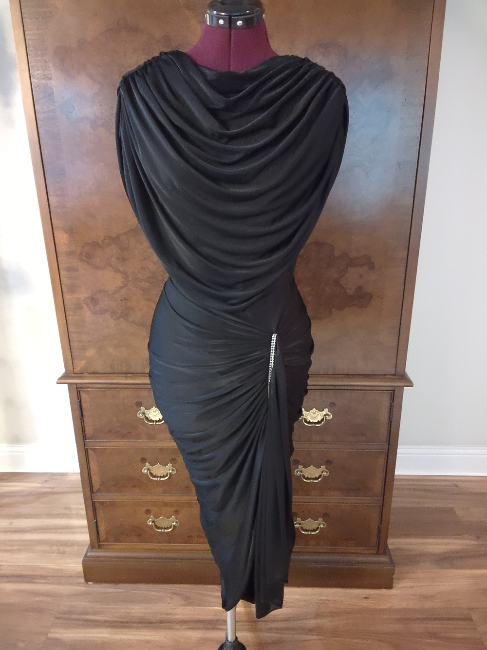 Elegant Black Draped Evening Dress